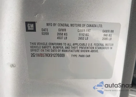 2009 Chevrolet Impala Ls from USA, damaged, VIN 2G1WB57KX91276009
